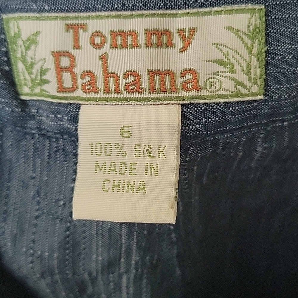 Tommy Bahama Dark Blue Textured Wide-Leg Pants 100% Silk Size 6 - Picture 2 of 2